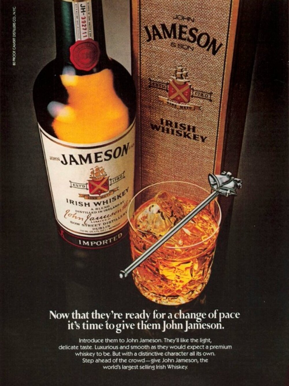 1983 Jameson Irish Whiskey Vintage Print Ad Christmas Bells Man Cave Bar Art